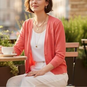 Talbots Coral Textured Pattern Cardigan, NWT
